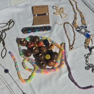 Odds And Ends.  Large Magnetic Bracelet, Neon Slice Bead Strands, Wood Beads....